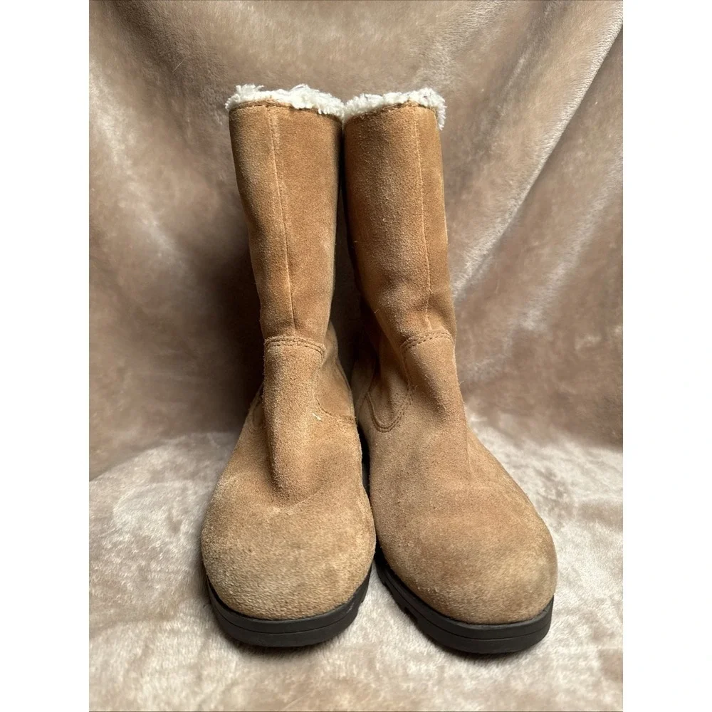 Good  Sorel Waterproof Suede Winter Boots Kids Sz 2 Tan Faux Fur Lined Durable